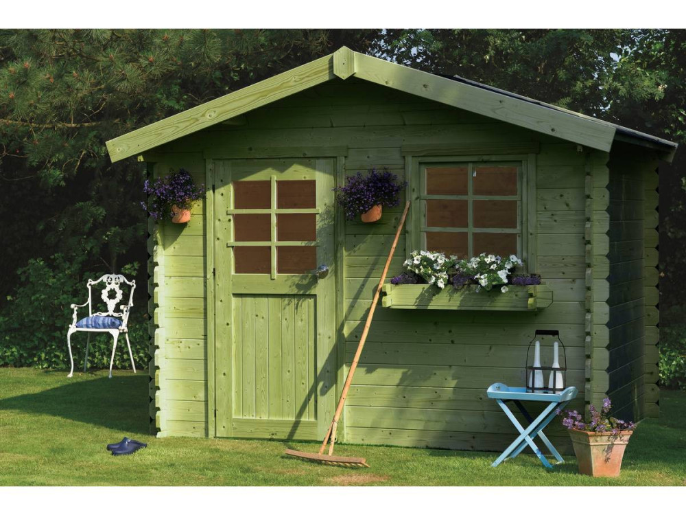 Houten tuinhuis "Sologne" - Geïmpregneerd model (groen) - 8.88 m² - 2.98 x 2.98 x 2.39 m - 28 mm