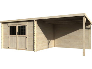 Houten tuinhuis "Eden" met uitbouw - 18.02 m² - 6.05 x 2.98 x 2.09 m - 28 mm