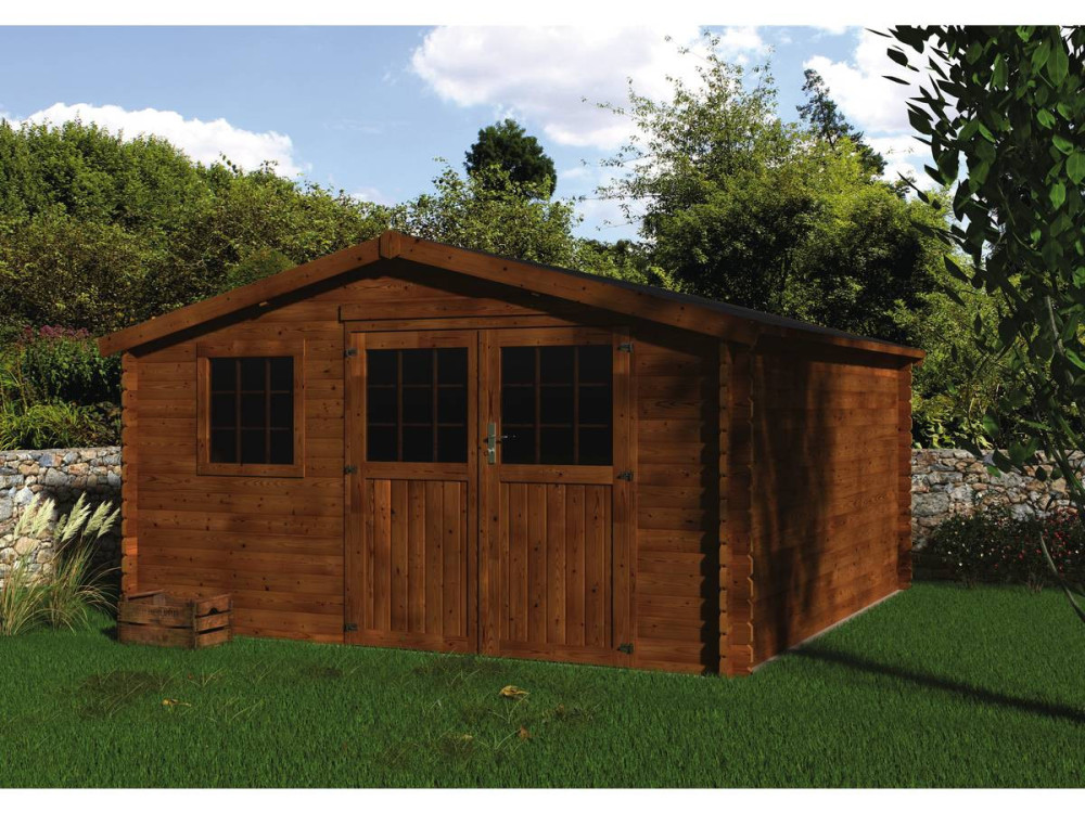 Houten tuinhuis "Vallauris" - 15.84 m² - 3.98 x 3.98 x 2.29 m - 34 mm - Afwerking Bruin