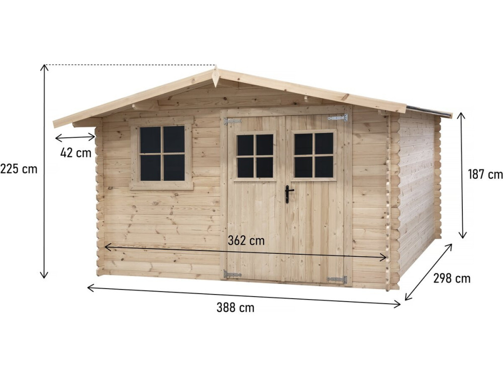 Tuinhuisje hout 14 m² "Oz" - 388 x 298 x 225 cm - 28 mm