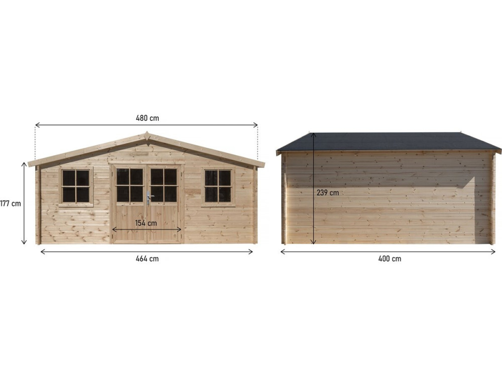 Tuinhuisje hout "Alex" - 20.20 m² - 480 x 400 x 239 cm - 28 mm