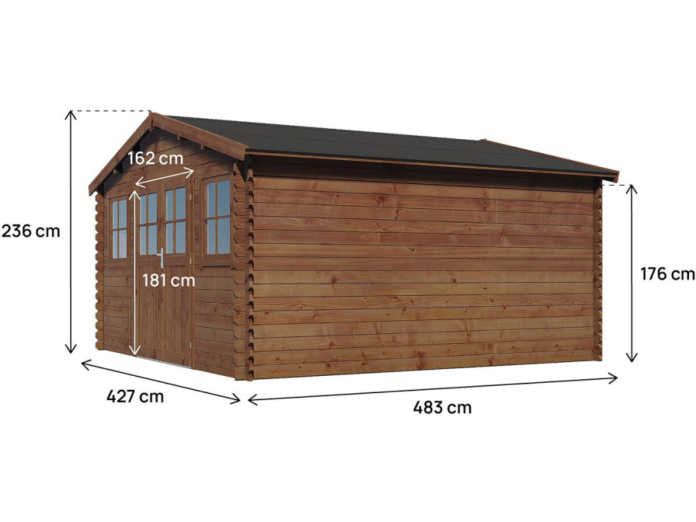 Autoclaaf behandeld bruin houten tuinhuisje "Lormont" - 21.2 m² - 28 mm
