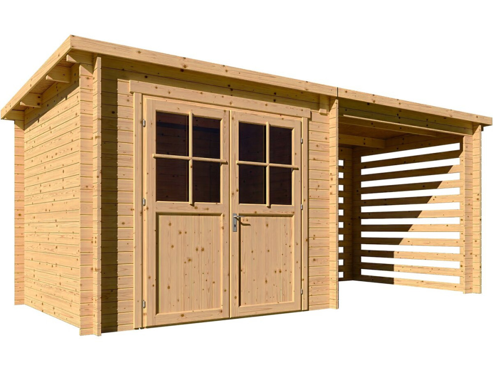 Houten tuinhuisje met afdak "Aureval" - 11m² - 2.24 x 5.01 x 2.07 m - 28 mm