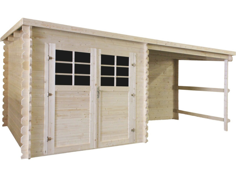 Montval" houten tuinhuis met luifel - 14 m² - 28 mm