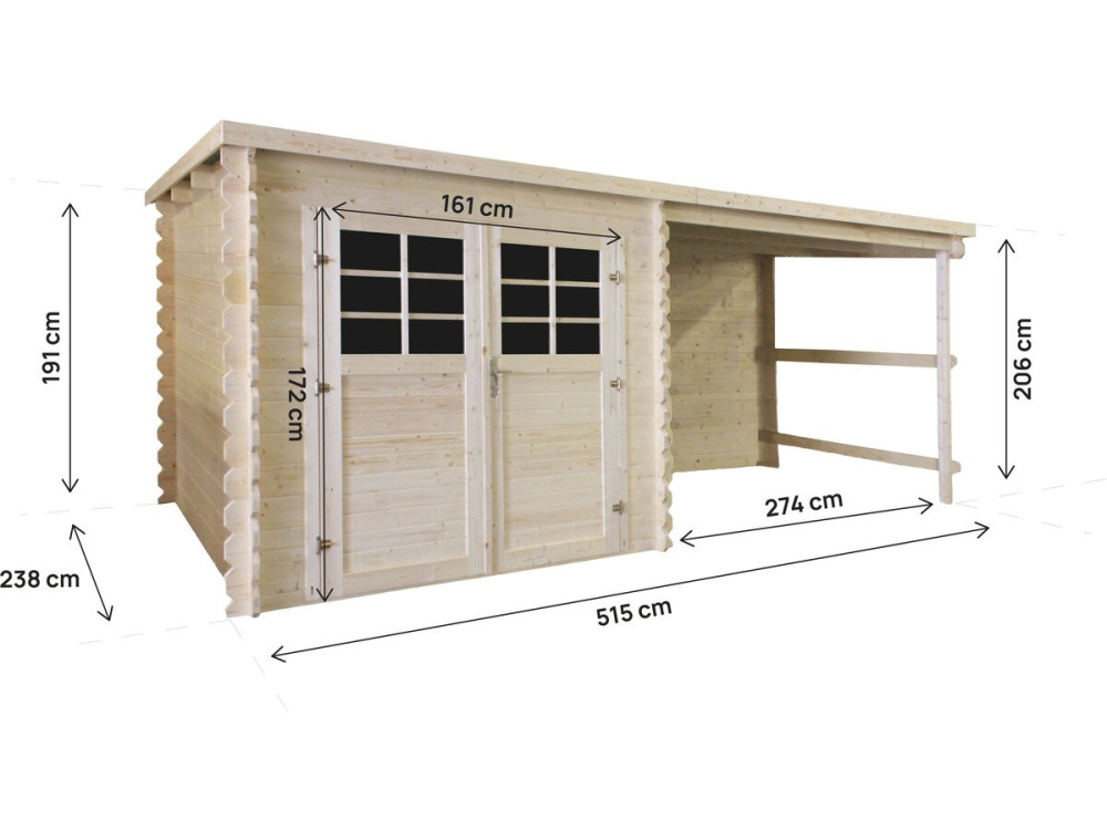 Montval" houten tuinhuis met luifel - 14 m² - 28 mm