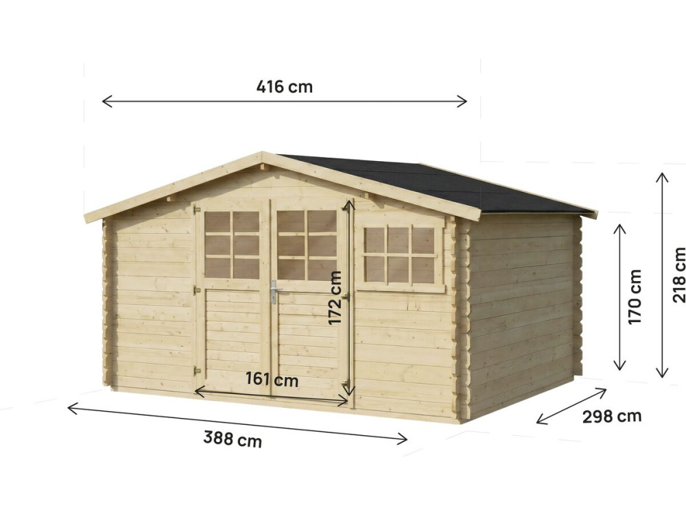 Houten tuinhuis "Clairval" - 416 x 301 x 218 cm - 12,53 m² - 28 mm