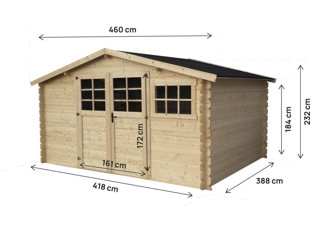 Houten tuinhuis "Rocval" - 456 x 425 x 232 cm - 19,42 m² - 28 mm