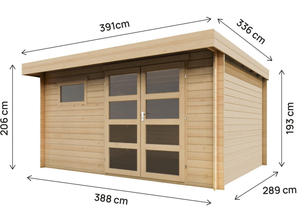 Eiken" houten tuinhuisje met plat dak - 13.1 m² - 28 mm - Beige