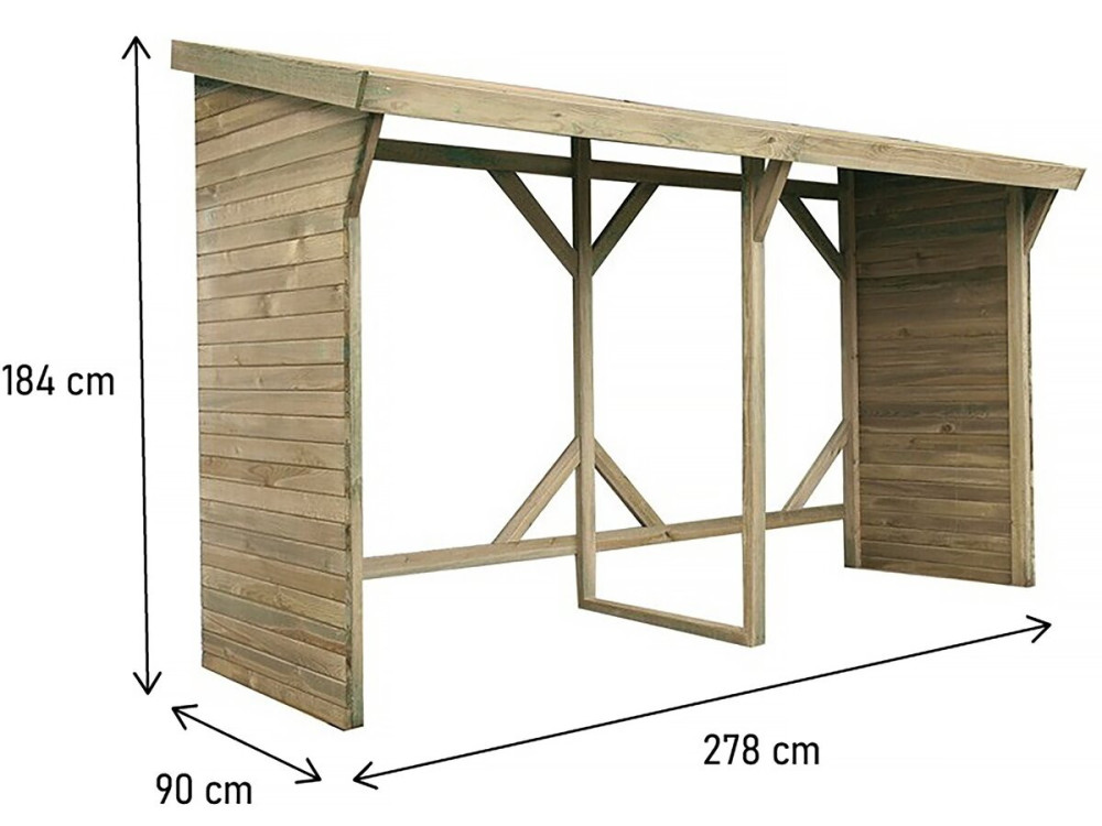 Houtopslag haardhout rek buiten - 2.5 m² - 278 x 90 x 185 cm- 5 kuub