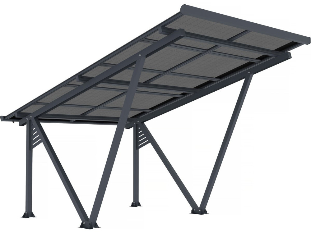Carport met zonnepanelen zonwering overkapping - 366 x 575 x 366 cm - Grijs - 4,1 kW