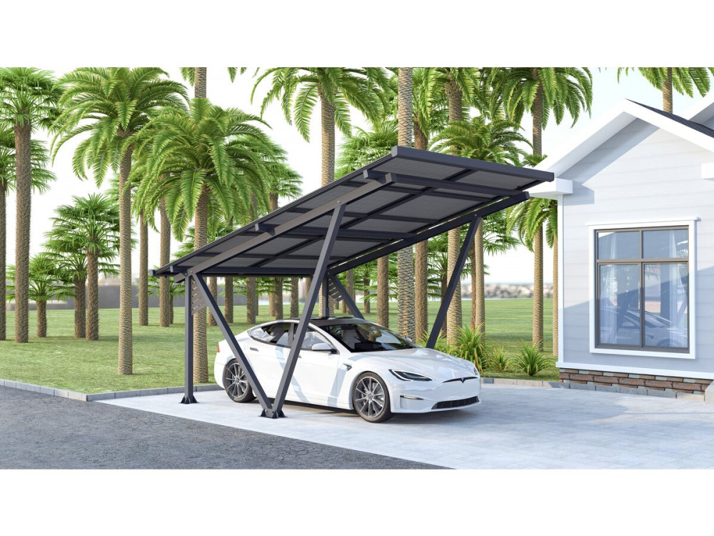Carport met zonnepanelen zonwering overkapping - 366 x 575 x 366 cm - Grijs - 4,1 kW