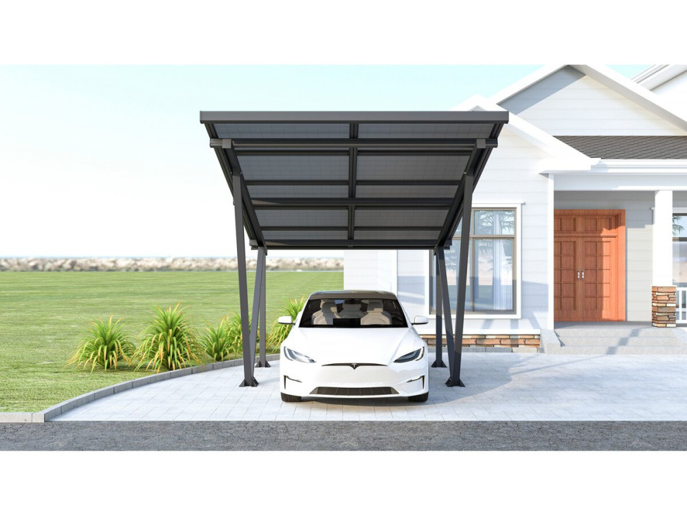 Carport met zonnepanelen zonwering overkapping - 366 x 575 x 366 cm - Grijs - 4,1 kW
