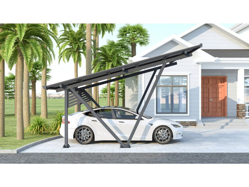 Carport met zonnepanelen zonwering overkapping - 366 x 575 x 366 cm - Grijs - 4,1 kW