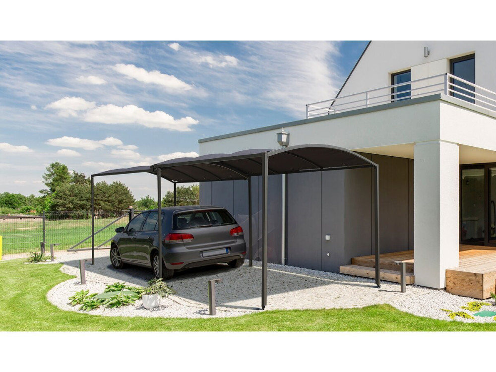 Uitschuifbare metalen carport "Mathis" - 303/566 x 295 x 240 cm - Antraciet