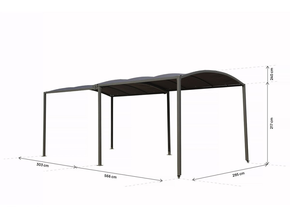 Uitschuifbare metalen carport "Mathis" - 303/566 x 295 x 240 cm - Antraciet