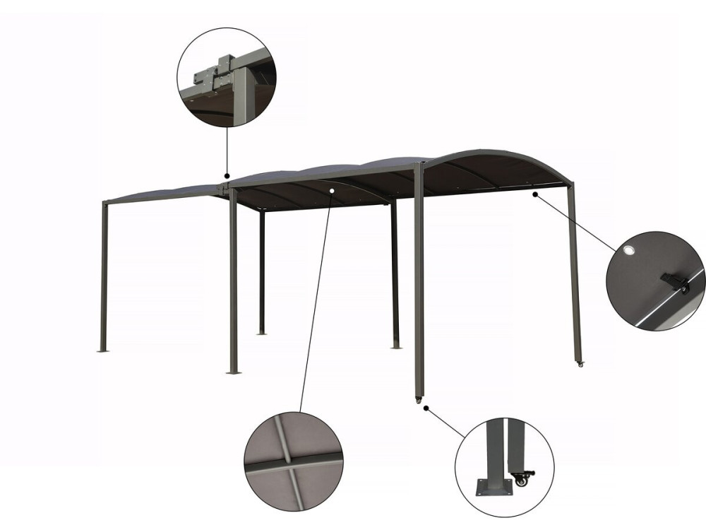 Uitschuifbare metalen carport "Mathis" - 303/566 x 295 x 240 cm - Antraciet