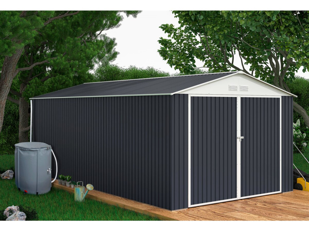 Garage auto schuur metaal "Houston" - 15,36 m² met goot en regenton waterreservoir - Antraciet