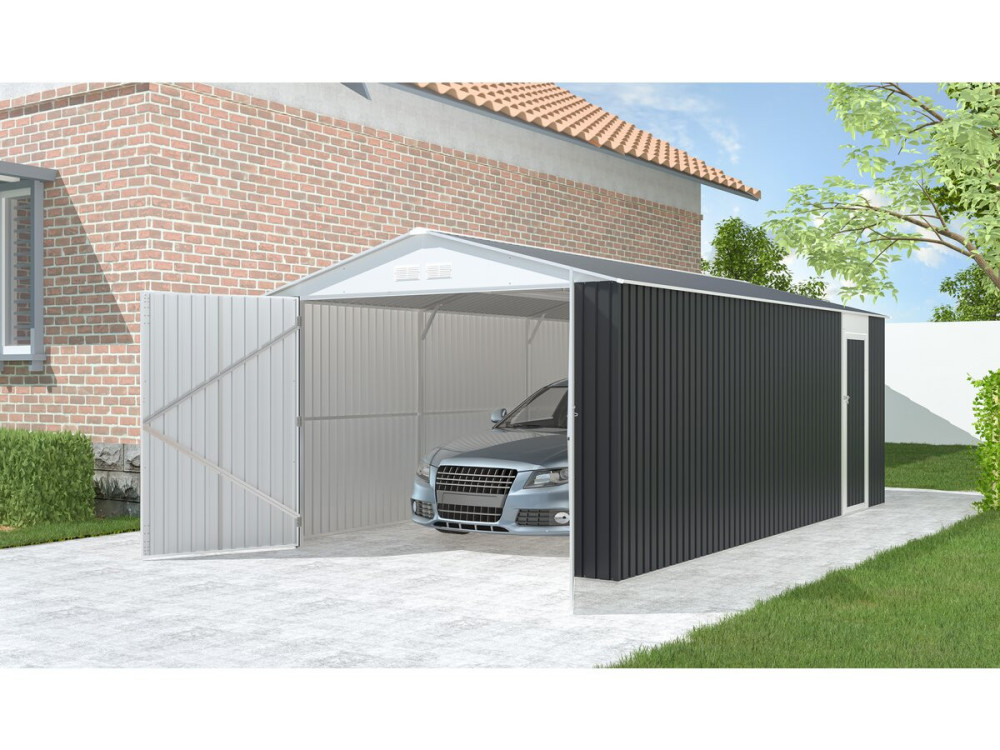 Garage auto schuur metaal "Houston" - 18,56 m² met goot - Antraciet