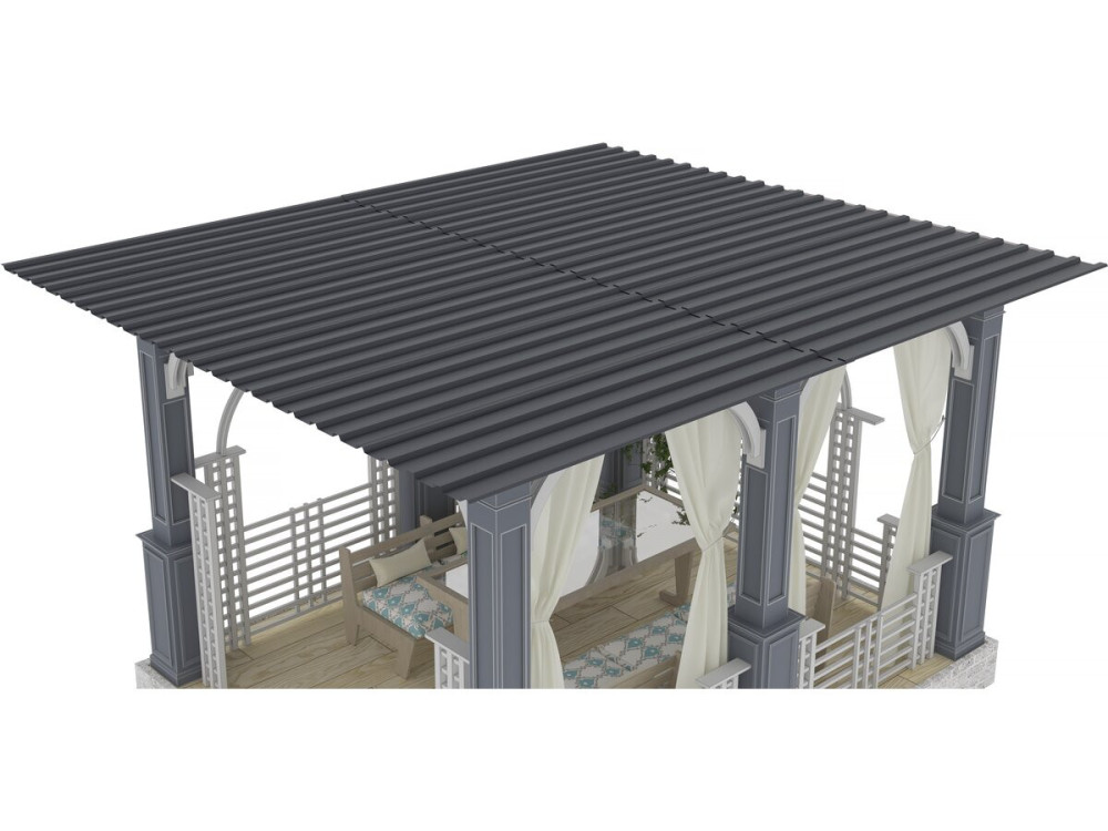 Set van 12 "Atlanta" gegalvaniseerde stalen gevelpanelen - 129 x 42 cm - Grijs