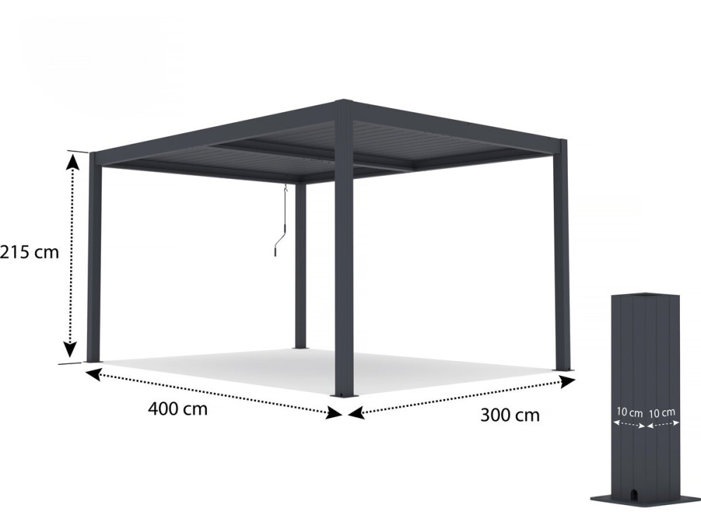 Pergola  terrasoverkapping zonwering 3 x 4 m verstelbaar aluminium met led verlichting "Windsor premium" - Grijs