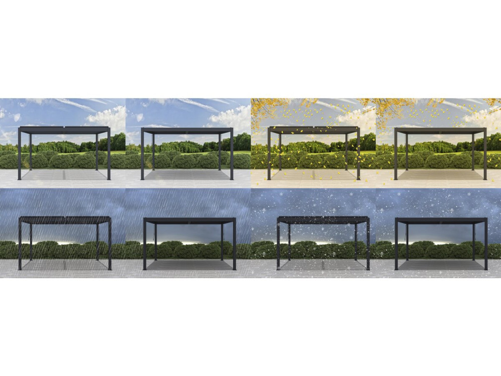 Pergola  terrasoverkapping zonwering 3 x 4 m verstelbaar aluminium met led verlichting "Windsor premium" - Grijs