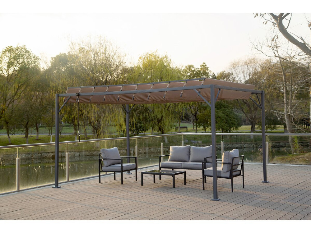 Pergola 3 x 4 m zonwering verstelbaar schaduwdoek "Lodge" - Taupe - grijs bruin