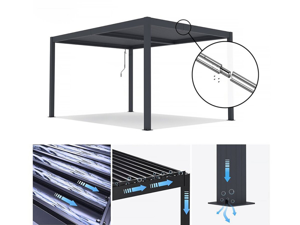 Pergola terrasoverkapping zonwering verstelbaar aluminium "Windsor" - 3 x 4 m - Antraciet