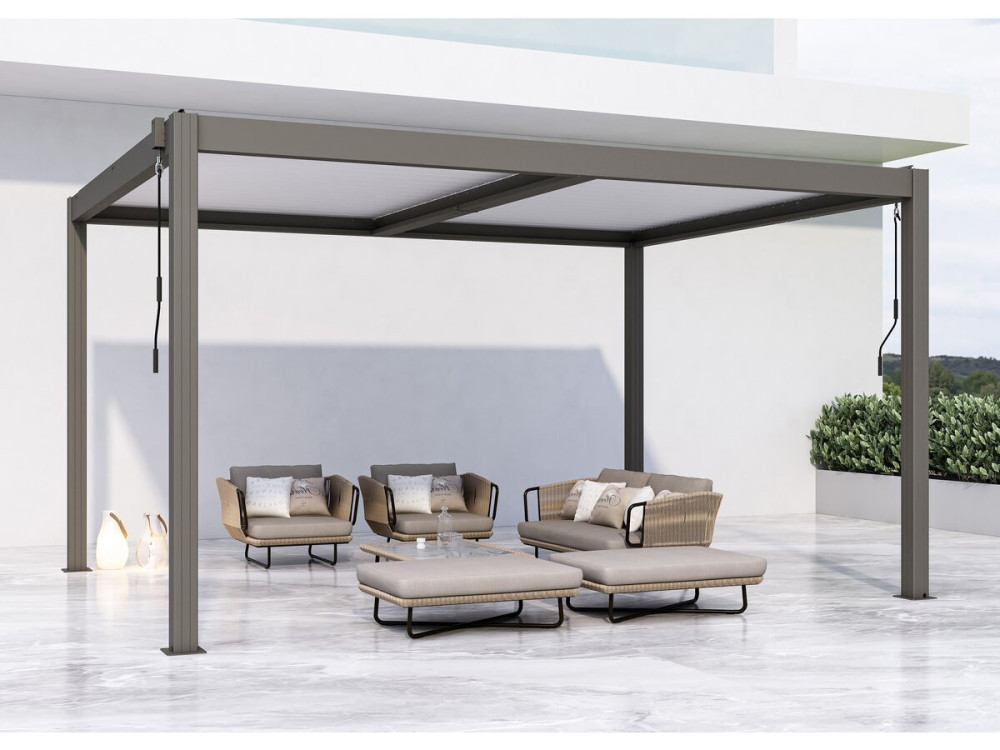 Pergola terrasoverkapping zonwering verstelbaar aluminium "Windsor" - 3 x 4 m - Taupe - grijs bruin