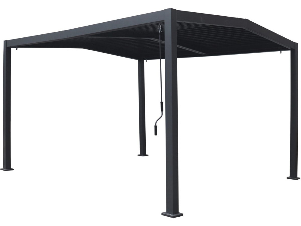 Pergola terrasoverkapping puntdak zonwering verstelbaar aluminium metaal "Victoria"- 3,5 x 4 m - Grijs