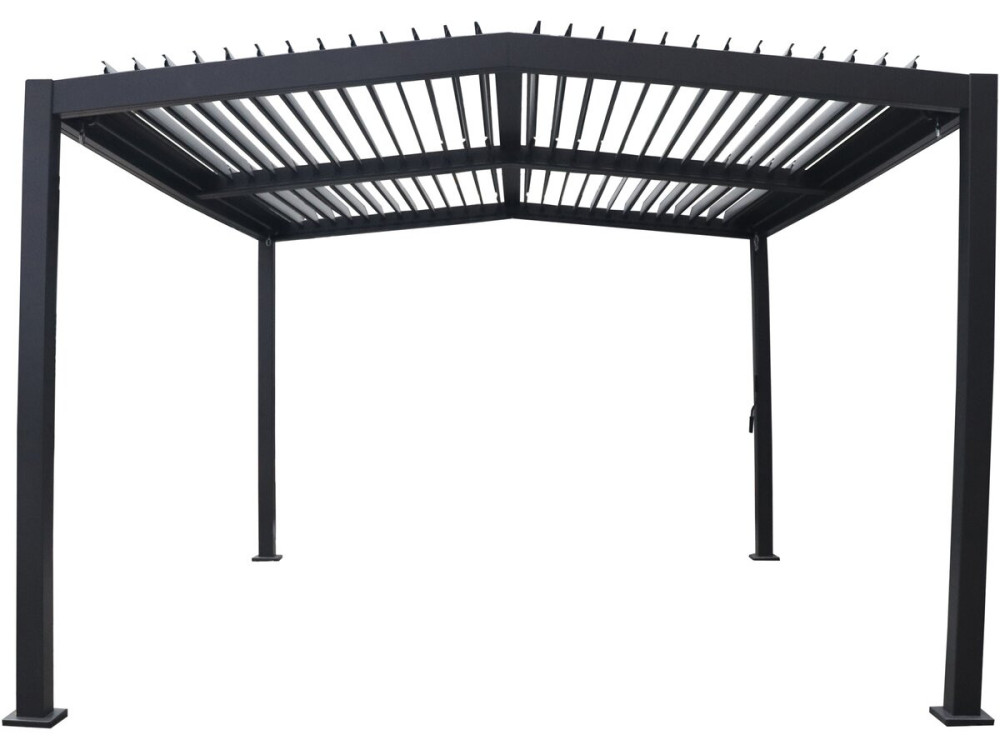 Pergola terrasoverkapping puntdak zonwering verstelbaar aluminium metaal "Victoria"- 3,5 x 4 m - Grijs