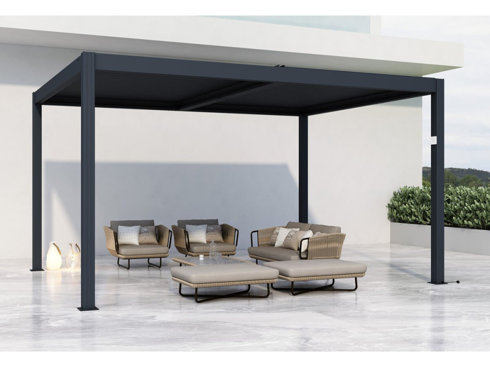 Pergola zonwering 3 x 4 m elektrisch verstelbaar aluminium met led verlichting "Windsor" - Grijs