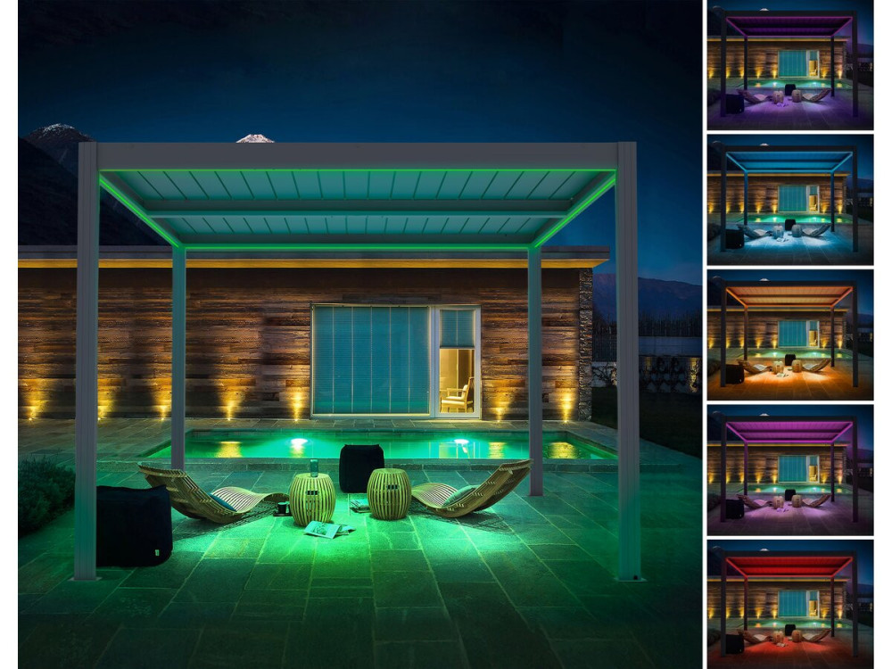 Pergola zonwering 3 x 4 m elektrisch verstelbaar aluminium met led verlichting "Windsor" - Grijs