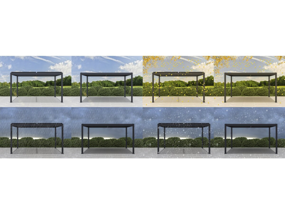 Pergola zonwering 3 x 4 m elektrisch verstelbaar aluminium met led verlichting "Windsor" - Grijs