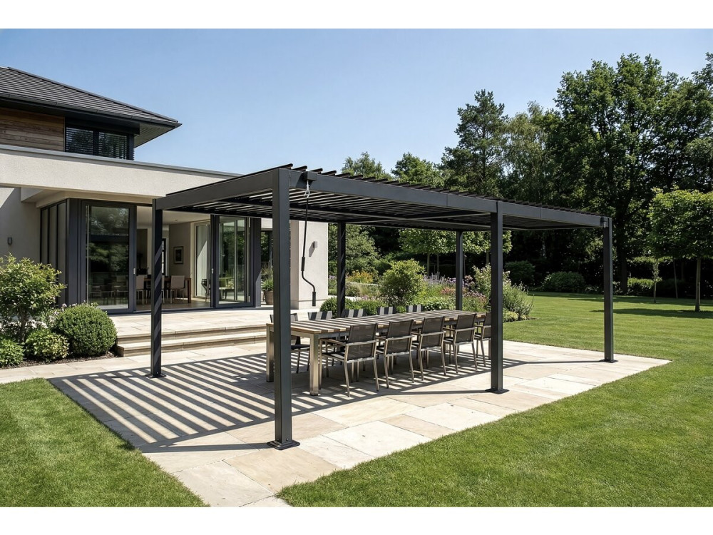 Zelfdragende aluminium bioklimatologische pergola "Kensington" - 3 x 6 m - Grijs