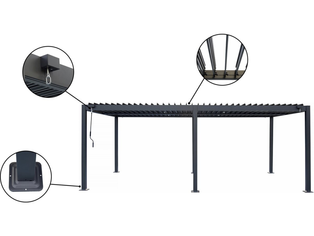 Zelfdragende aluminium bioklimatologische pergola "Kensington" - 3 x 6 m - Grijs