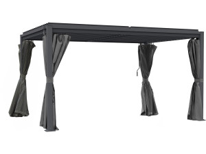 Bioclimatische pergola "Howard" met gordijn en muggengaas - 3 x 4 m - Grijs