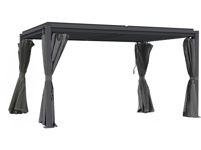Bioclimatische pergola "Howard" met gordijn en muggengaas - 3 x 4 m - Grijs