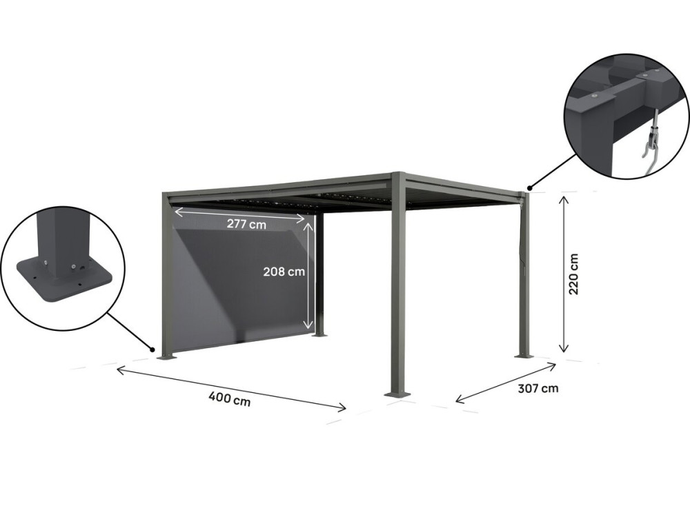 Bioklimatologische pergola "Howard" met zonnescherm van gegalvaniseerd staal - 3 x 4 m - Grijs
