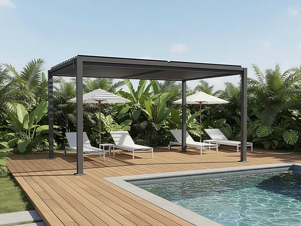Zelfdragende bioklimatologische pergola Howard met verstelbare lamellen - 3 x 4 m - Grijs