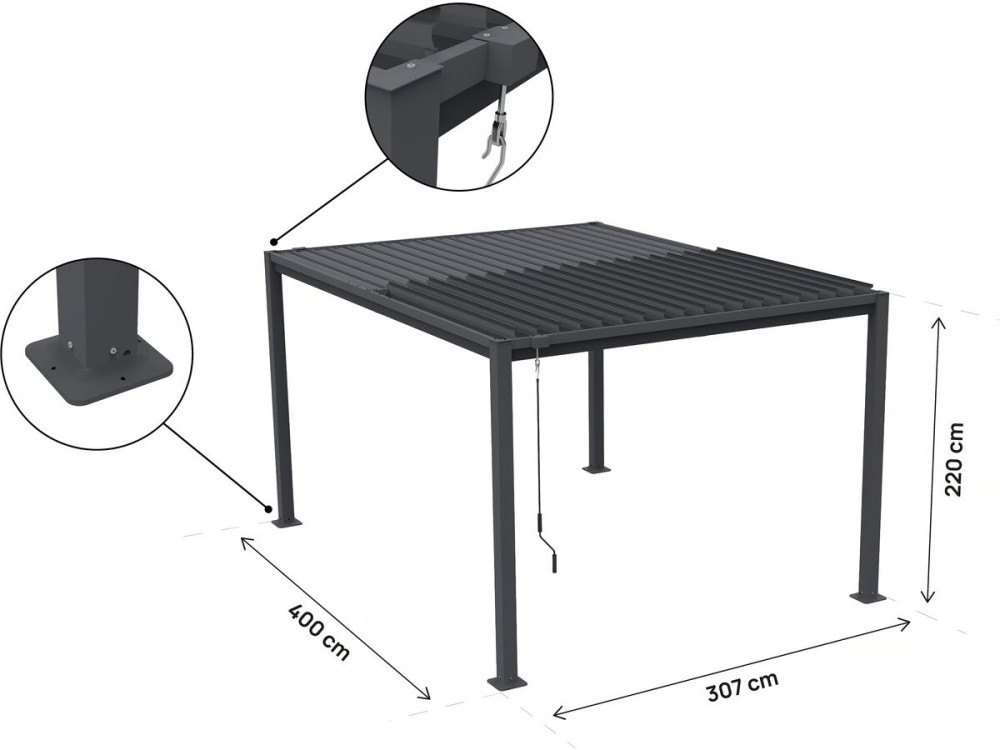 Zelfdragende bioklimatologische pergola Howard met verstelbare lamellen - 3 x 4 m - Grijs