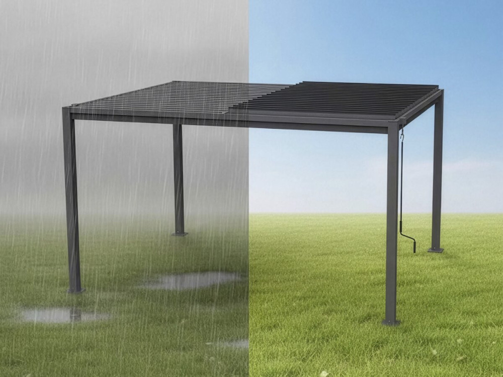 Zelfdragende bioklimatologische pergola Howard met verstelbare lamellen - 3 x 4 m - Grijs