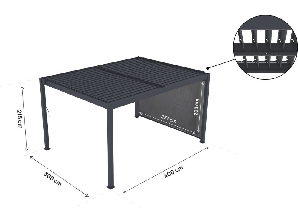 Bioclimatische pergola "Windsor premium" met led en aluminium zonnescherm - 3 x 4 m - Grijs