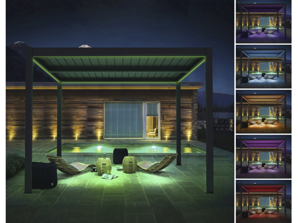 Bioclimatische pergola "Windsor premium" met led en aluminium zonnescherm - 3 x 4 m - Grijs