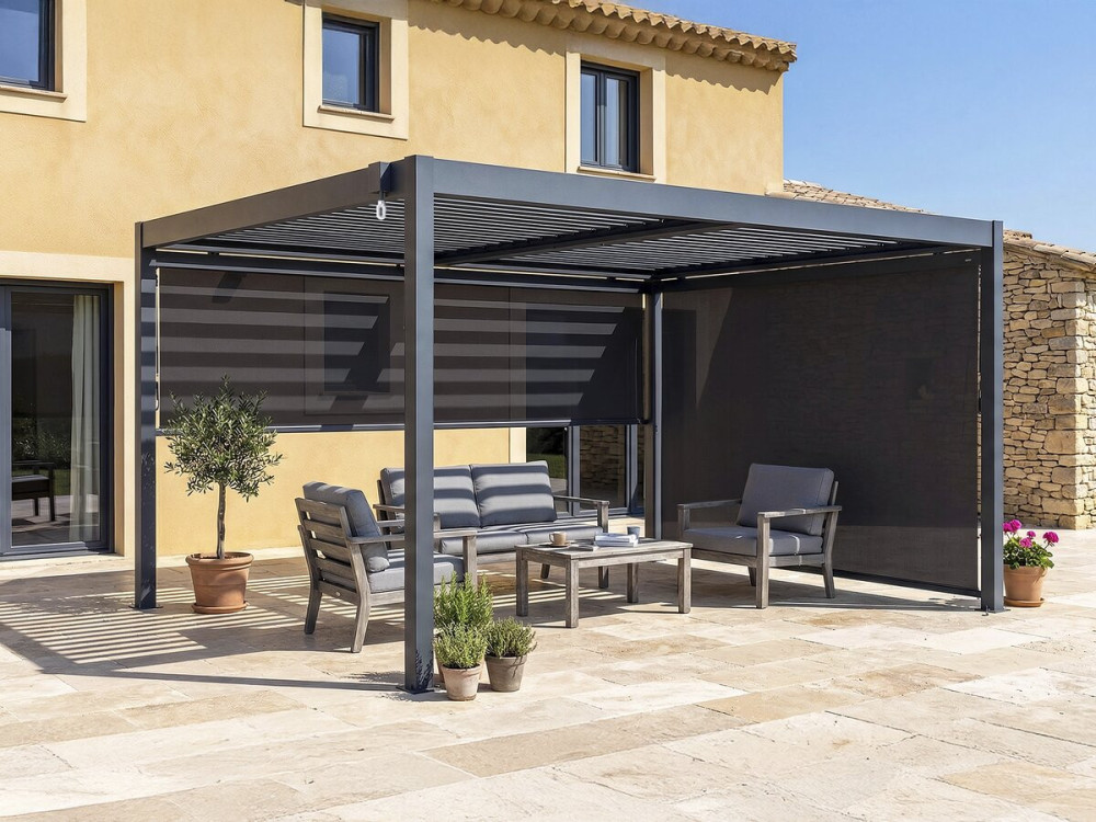 Bioklimatologische pergola met 2 aluminium luifels "Windsor" - 3 x 4 m - Grijs