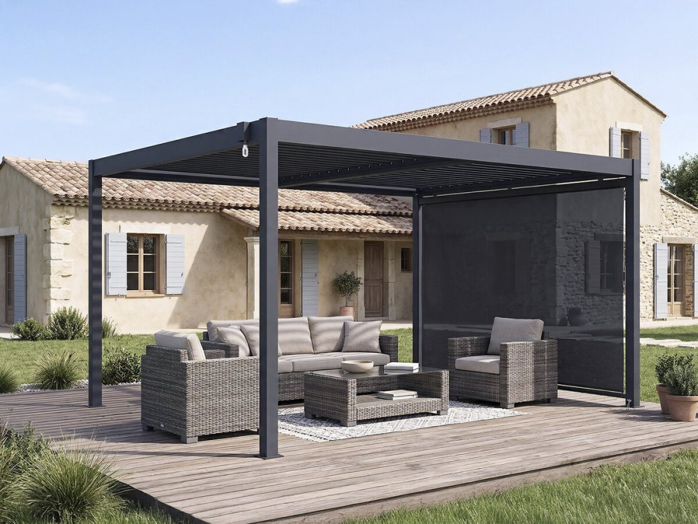 Bioclimatische pergola "Windsor" met aluminium luifel - 3 x 4 m - Grijs