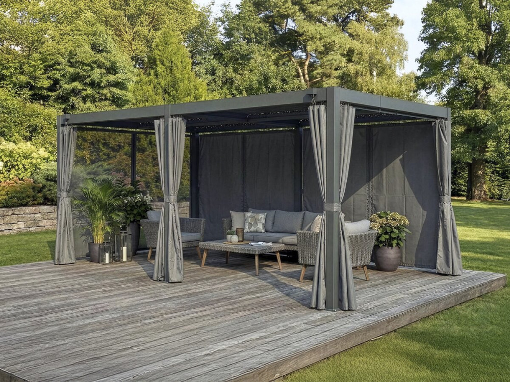 Kensington" gordijn voor bioklimatologische pergola - 3 x 5 m - Grijs