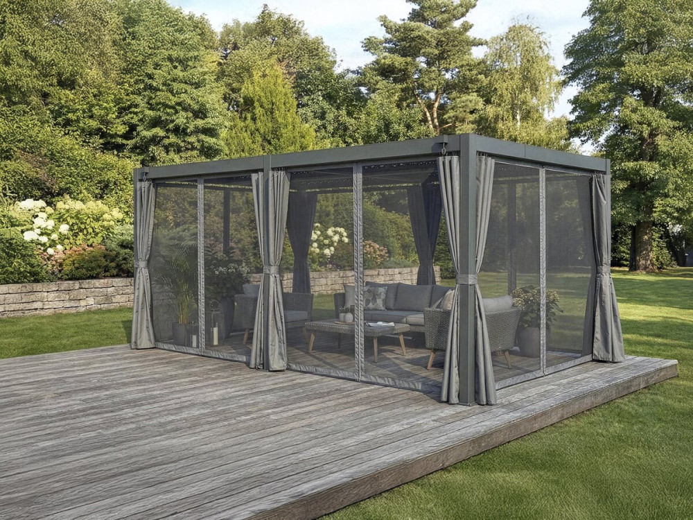 Kensington" gordijn voor bioklimatologische pergola - 3 x 5 m - Grijs