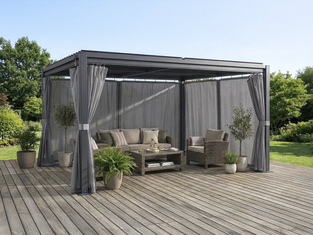 Howard" gordijn + muggengaas voor bioklimatologische pergola - 3 x 4 m - Grijs