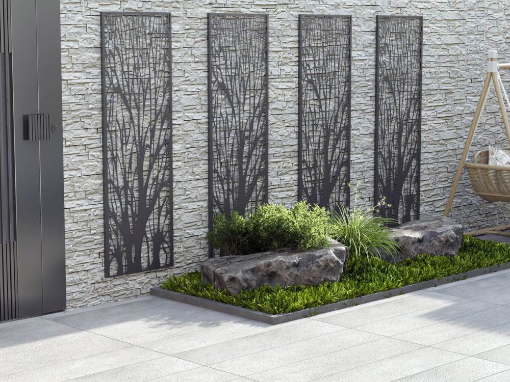 Tuinscherm schutting afscheiding metalen paneel "Tree" 50 x 150 cm - Antraciet