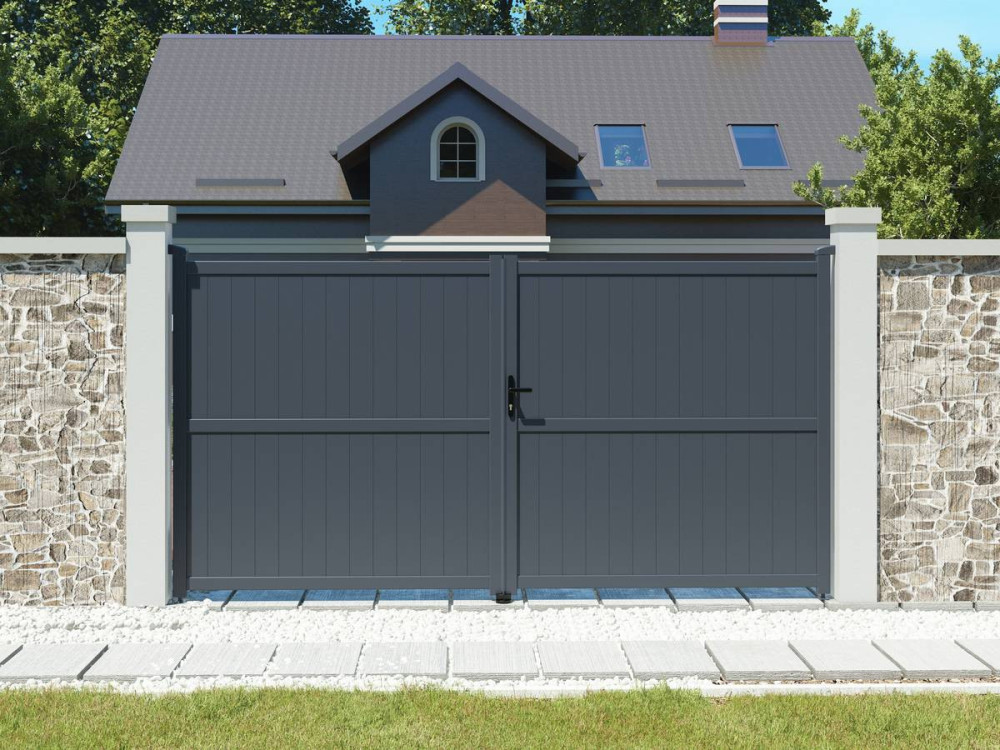 Tuinpoort dubbele poort aluminium "Maurice" - 349,5 x 180,9 cm - Grijs